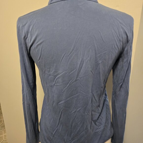 A New Day Stretch Long Sleeve Blouse with Mandarin Collar, Colbalt Blue - Picture 2 of 6